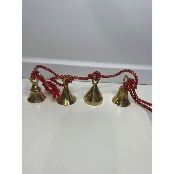 Vintage Hand Etched Brass Bells of  India - 4 Bells on a Rope Christmas decor - Picture 1 of 6